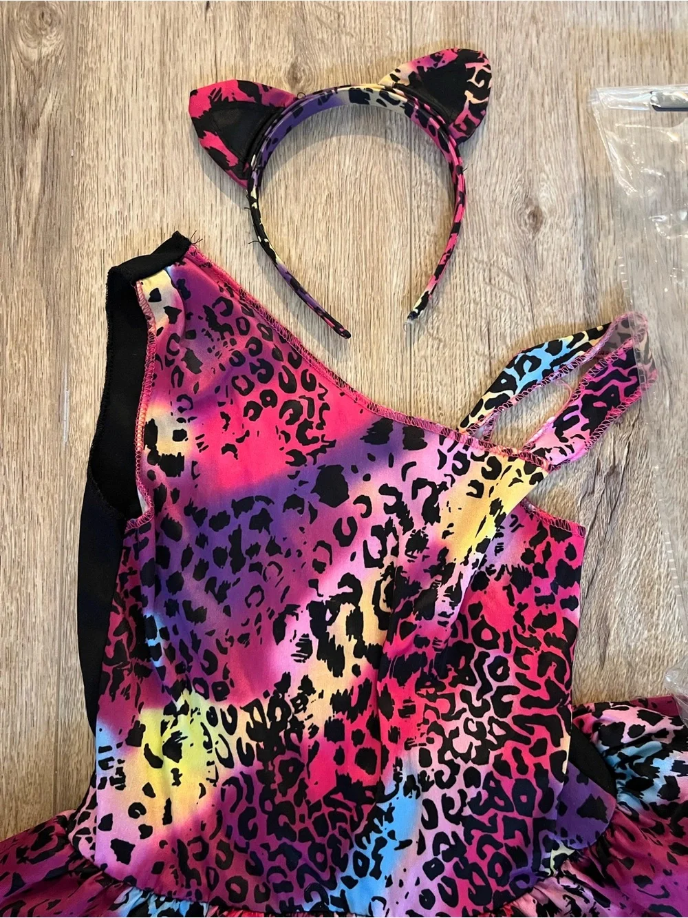 Girls Costume Multicolor Leopard Print Cat Costume Dress with Headband